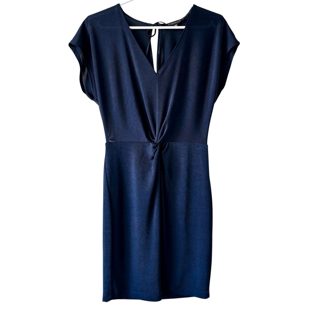 Dynamite navy blue Twist Front Bodycon Knit Dress - V-Neck Cap Sleeve Size XS